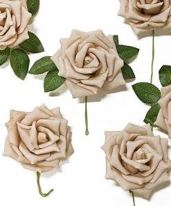 HIER_5120 24 Roses | 5" Champagne Artificial Foam Rose With Stems And Leaves - 16 Colors 16 HIER_5120 24 Roses | 5