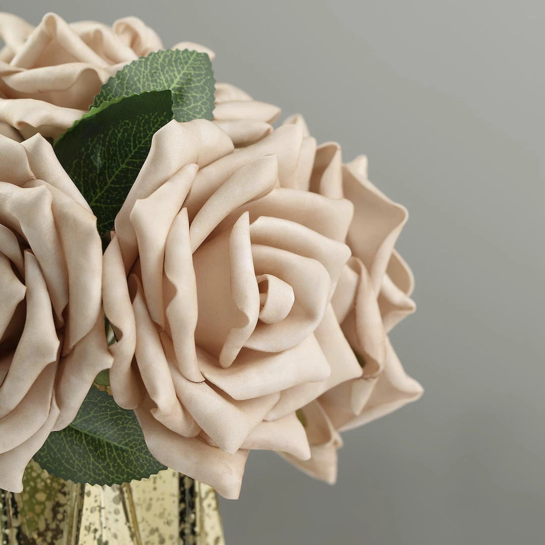 HIER_5120 24 Roses | 5" Champagne Artificial Foam Rose With Stems And Leaves - 16 Colors 10 HIER_5120 24 Roses | 5" Champagne Artificial Foam Rose With Stems And Leaves - 16 Colors