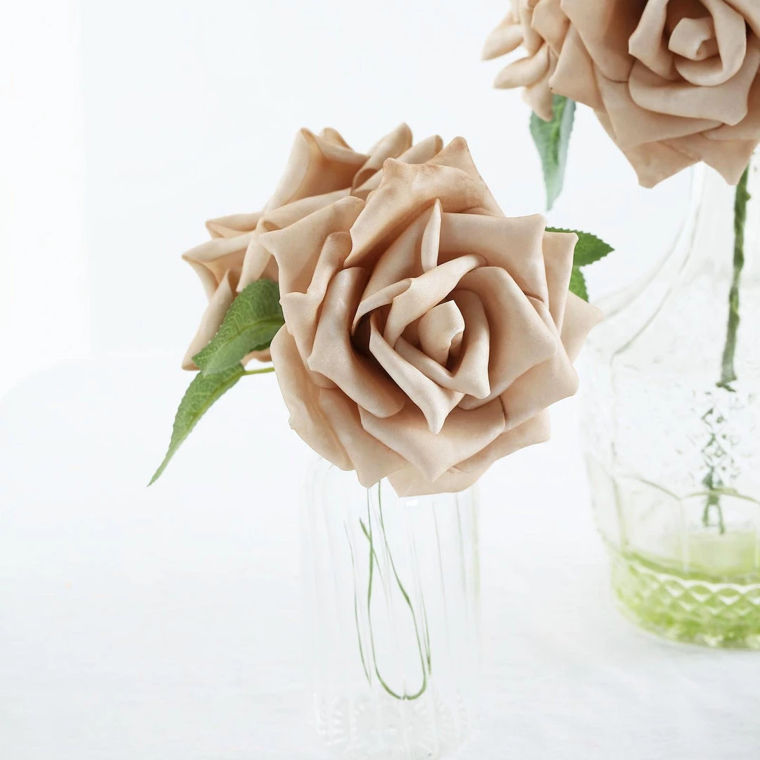 HIER_5120 24 Roses | 5" Champagne Artificial Foam Rose With Stems And Leaves - 16 Colors 12 HIER_5120 24 Roses | 5" Champagne Artificial Foam Rose With Stems And Leaves - 16 Colors