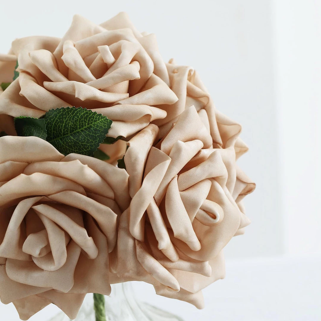 HIER_5120 24 Roses | 5" Champagne Artificial Foam Rose With Stems And Leaves - 16 Colors 13 HIER_5120 24 Roses | 5" Champagne Artificial Foam Rose With Stems And Leaves - 16 Colors