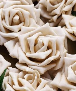 HIER_5120 24 Roses | 5" Champagne Artificial Foam Rose With Stems And Leaves - 16 Colors 25 HIER_5120 24 Roses | 5