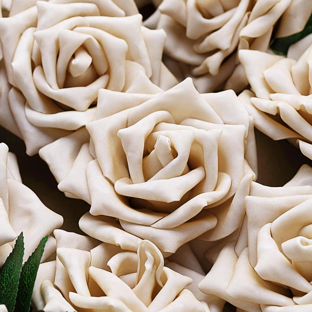 HIER_5120 24 Roses | 5" Champagne Artificial Foam Rose With Stems And Leaves - 16 Colors 14 HIER_5120 24 Roses | 5" Champagne Artificial Foam Rose With Stems And Leaves - 16 Colors