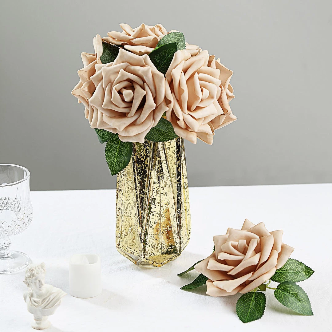HIER_5120 24 Roses | 5" Champagne Artificial Foam Rose With Stems And Leaves - 16 Colors 3 HIER_5120 24 Roses | 5" Champagne Artificial Foam Rose With Stems And Leaves - 16 Colors