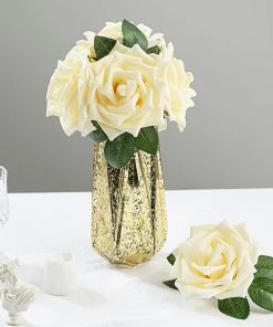 Silkflowersfactory Sales Shop 37 HIER_5120 Craft Flowers 24 Roses | 5" Cream Artificial Foam Rose With Stems And Leaves - 16 Colors