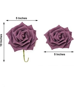 HIER_5120 24 Roses | 5" Eggplant Artificial Foam Rose With Stems And Leaves - 16 Colors Craft Flowers 19 HIER_5120 24 Roses | 5