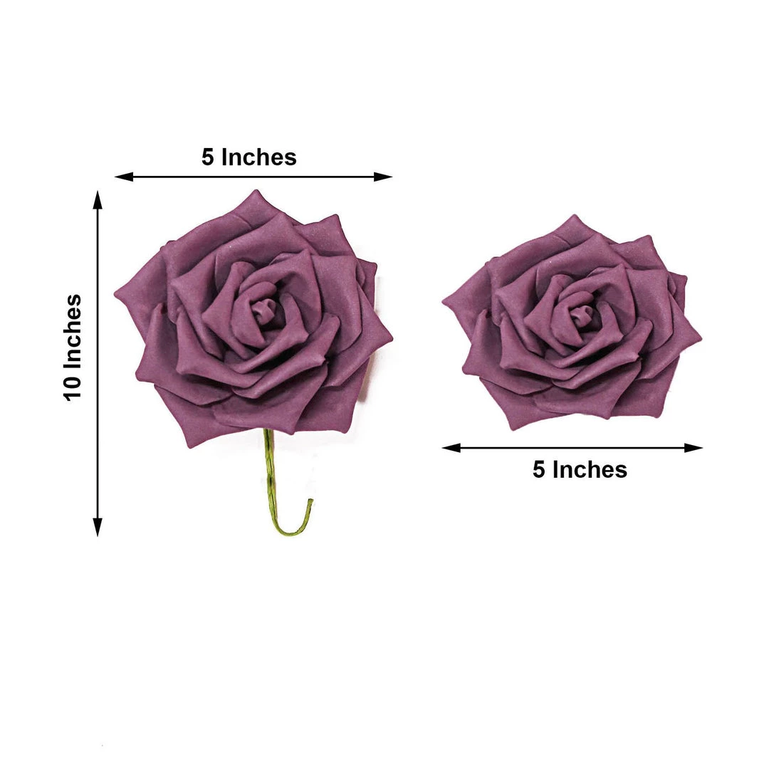 HIER_5120 24 Roses | 5" Eggplant Artificial Foam Rose With Stems And Leaves - 16 Colors Craft Flowers 8 HIER_5120 24 Roses | 5" Eggplant Artificial Foam Rose With Stems And Leaves - 16 Colors Craft Flowers
