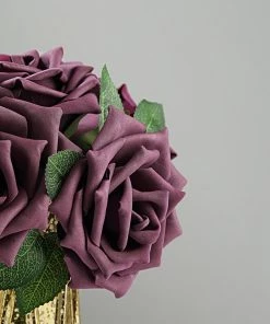 HIER_5120 24 Roses | 5" Eggplant Artificial Foam Rose With Stems And Leaves - 16 Colors Craft Flowers 22 HIER_5120 24 Roses | 5