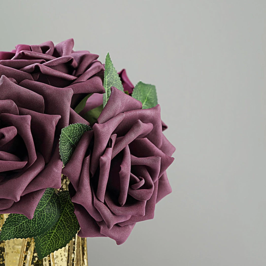 HIER_5120 24 Roses | 5" Eggplant Artificial Foam Rose With Stems And Leaves - 16 Colors Craft Flowers 11 HIER_5120 24 Roses | 5" Eggplant Artificial Foam Rose With Stems And Leaves - 16 Colors Craft Flowers