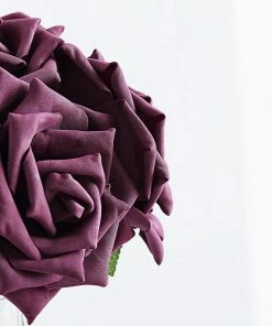HIER_5120 24 Roses | 5" Eggplant Artificial Foam Rose With Stems And Leaves - 16 Colors Craft Flowers 24 HIER_5120 24 Roses | 5