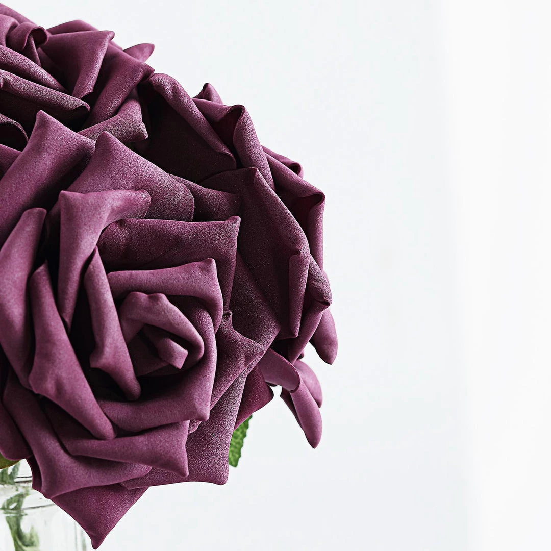 HIER_5120 24 Roses | 5" Eggplant Artificial Foam Rose With Stems And Leaves - 16 Colors Craft Flowers 13 HIER_5120 24 Roses | 5" Eggplant Artificial Foam Rose With Stems And Leaves - 16 Colors Craft Flowers