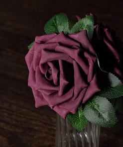 HIER_5120 24 Roses | 5" Eggplant Artificial Foam Rose With Stems And Leaves - 16 Colors Craft Flowers 21 HIER_5120 24 Roses | 5