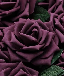 HIER_5120 24 Roses | 5" Eggplant Artificial Foam Rose With Stems And Leaves - 16 Colors Craft Flowers 25 HIER_5120 24 Roses | 5