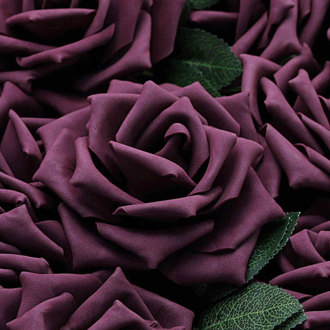 HIER_5120 24 Roses | 5" Eggplant Artificial Foam Rose With Stems And Leaves - 16 Colors Craft Flowers 14 HIER_5120 24 Roses | 5" Eggplant Artificial Foam Rose With Stems And Leaves - 16 Colors Craft Flowers