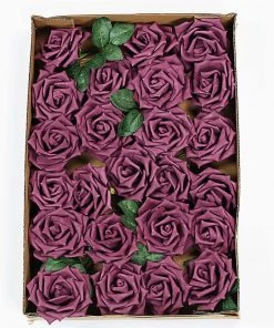HIER_5120 24 Roses | 5" Eggplant Artificial Foam Rose With Stems And Leaves - 16 Colors Craft Flowers 20 HIER_5120 24 Roses | 5