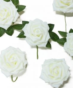 HIER_5120 24 Roses | 5" Ivory Artificial Foam Rose With Stems And Leaves - 16 Colors 18 HIER_5120 24 Roses | 5