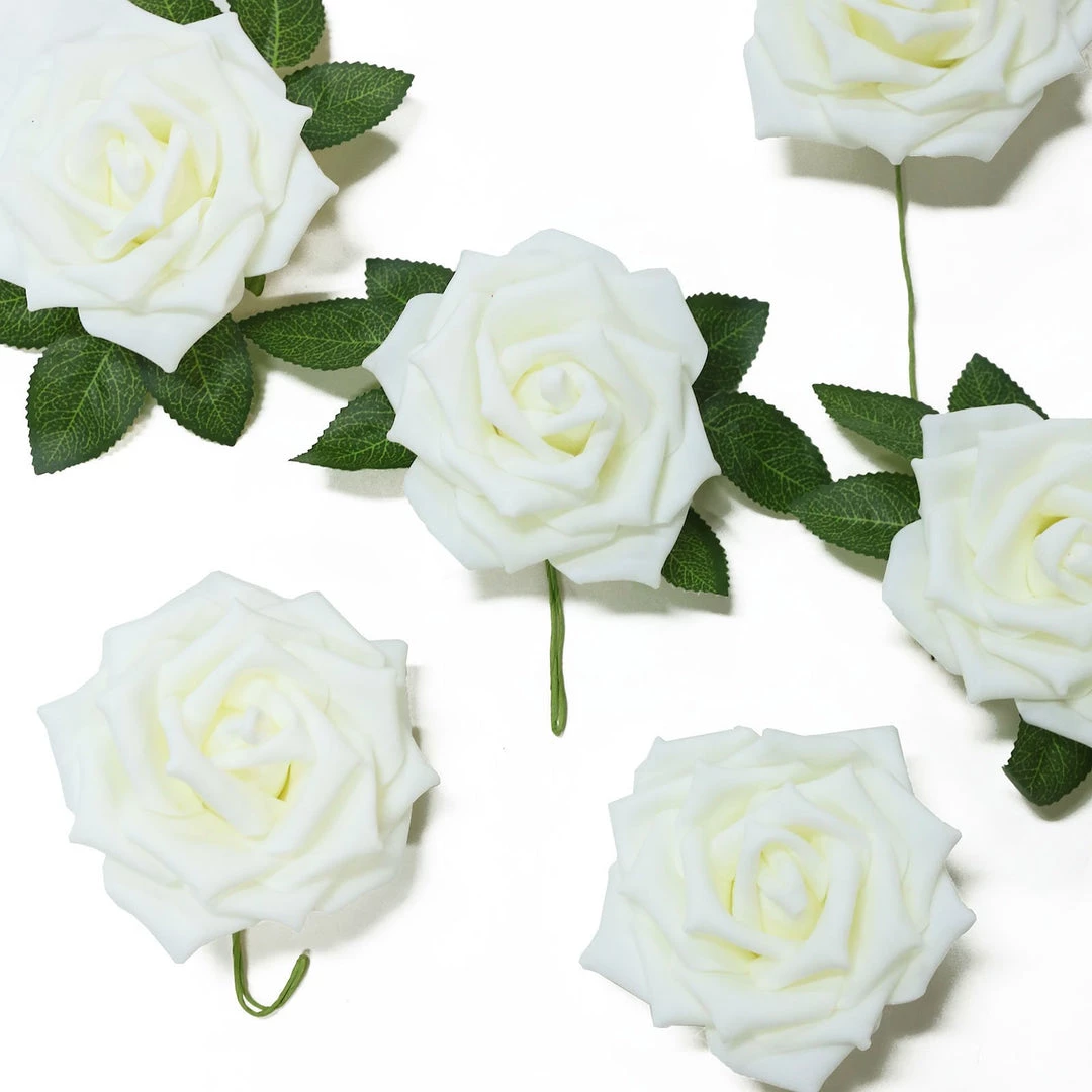 HIER_5120 24 Roses | 5" Ivory Artificial Foam Rose With Stems And Leaves - 16 Colors 7 HIER_5120 24 Roses | 5" Ivory Artificial Foam Rose With Stems And Leaves - 16 Colors