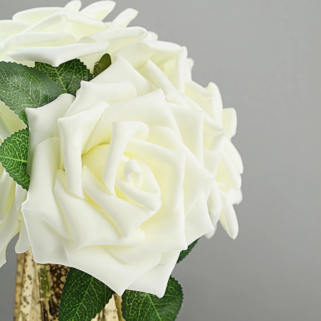 HIER_5120 24 Roses | 5" Ivory Artificial Foam Rose With Stems And Leaves - 16 Colors 11 HIER_5120 24 Roses | 5" Ivory Artificial Foam Rose With Stems And Leaves - 16 Colors