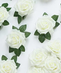 HIER_5120 24 Roses | 5" Ivory Artificial Foam Rose With Stems And Leaves - 16 Colors 16 HIER_5120 24 Roses | 5