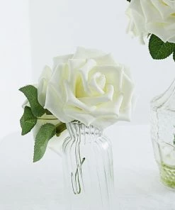 HIER_5120 24 Roses | 5" Ivory Artificial Foam Rose With Stems And Leaves - 16 Colors 23 HIER_5120 24 Roses | 5