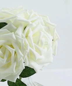 HIER_5120 24 Roses | 5" Ivory Artificial Foam Rose With Stems And Leaves - 16 Colors 24 HIER_5120 24 Roses | 5