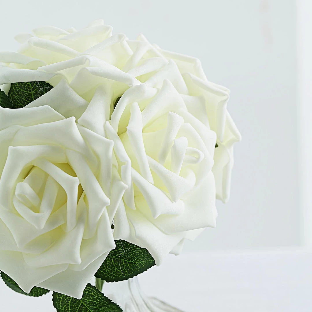 HIER_5120 24 Roses | 5" Ivory Artificial Foam Rose With Stems And Leaves - 16 Colors 13 HIER_5120 24 Roses | 5" Ivory Artificial Foam Rose With Stems And Leaves - 16 Colors