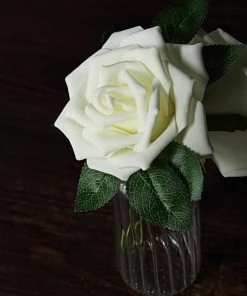 HIER_5120 24 Roses | 5" Ivory Artificial Foam Rose With Stems And Leaves - 16 Colors 21 HIER_5120 24 Roses | 5