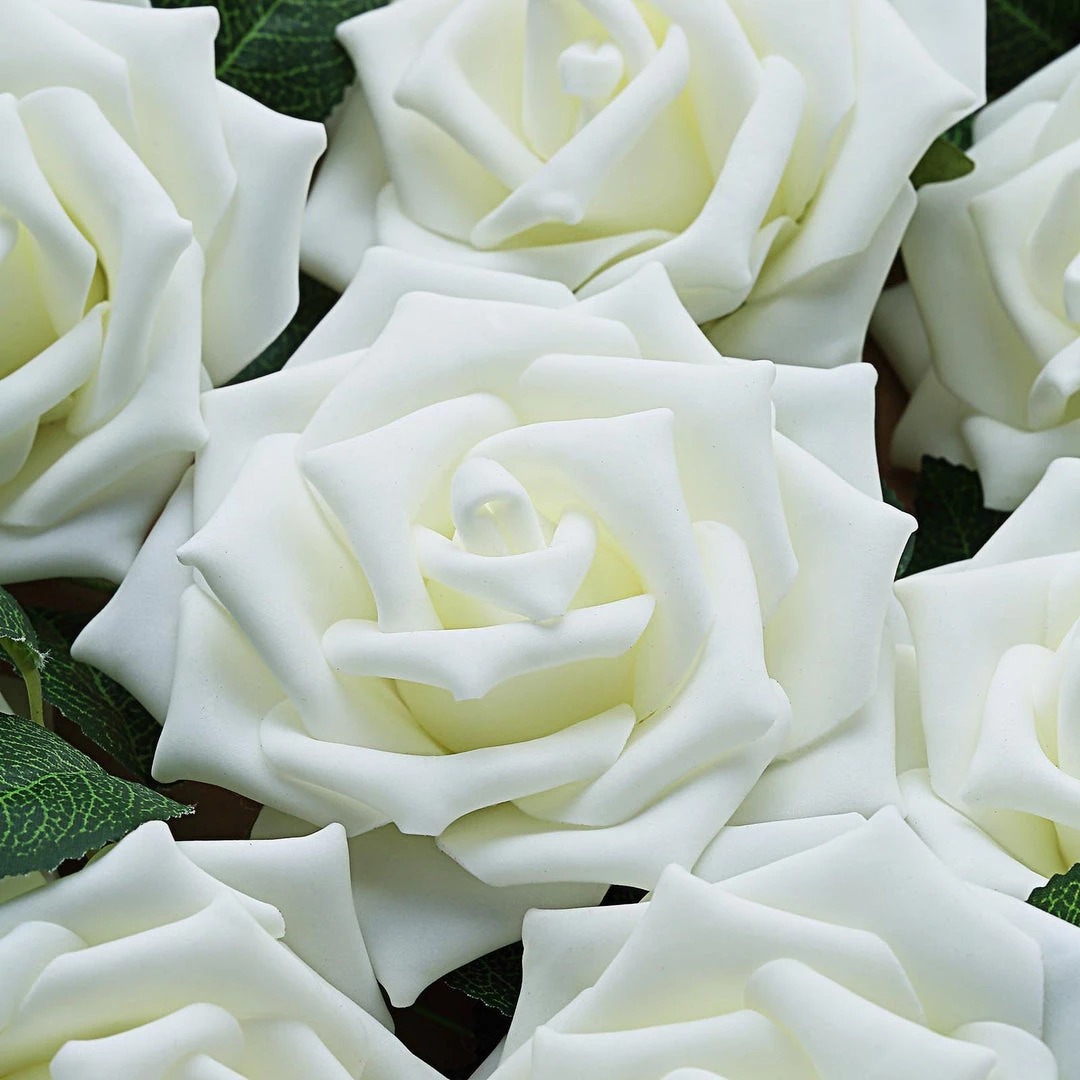 HIER_5120 24 Roses | 5" Ivory Artificial Foam Rose With Stems And Leaves - 16 Colors 14 HIER_5120 24 Roses | 5" Ivory Artificial Foam Rose With Stems And Leaves - 16 Colors