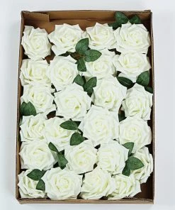 HIER_5120 24 Roses | 5" Ivory Artificial Foam Rose With Stems And Leaves - 16 Colors 20 HIER_5120 24 Roses | 5