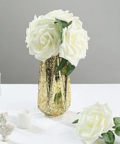 HIER_5120 24 Roses | 5" Ivory Artificial Foam Rose With Stems And Leaves - 16 Colors