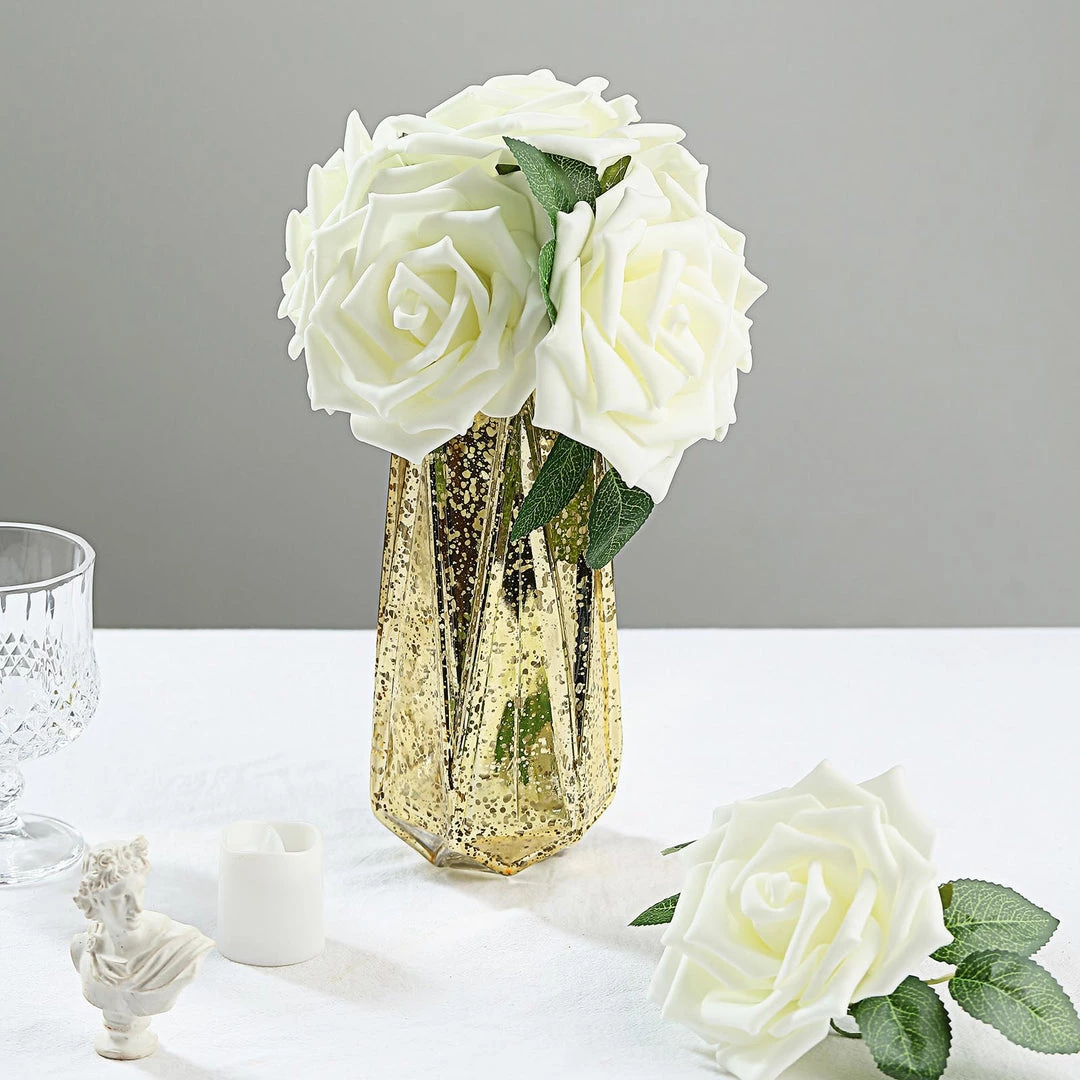 HIER_5120 24 Roses | 5" Ivory Artificial Foam Rose With Stems And Leaves - 16 Colors 3 HIER_5120 24 Roses | 5" Ivory Artificial Foam Rose With Stems And Leaves - 16 Colors