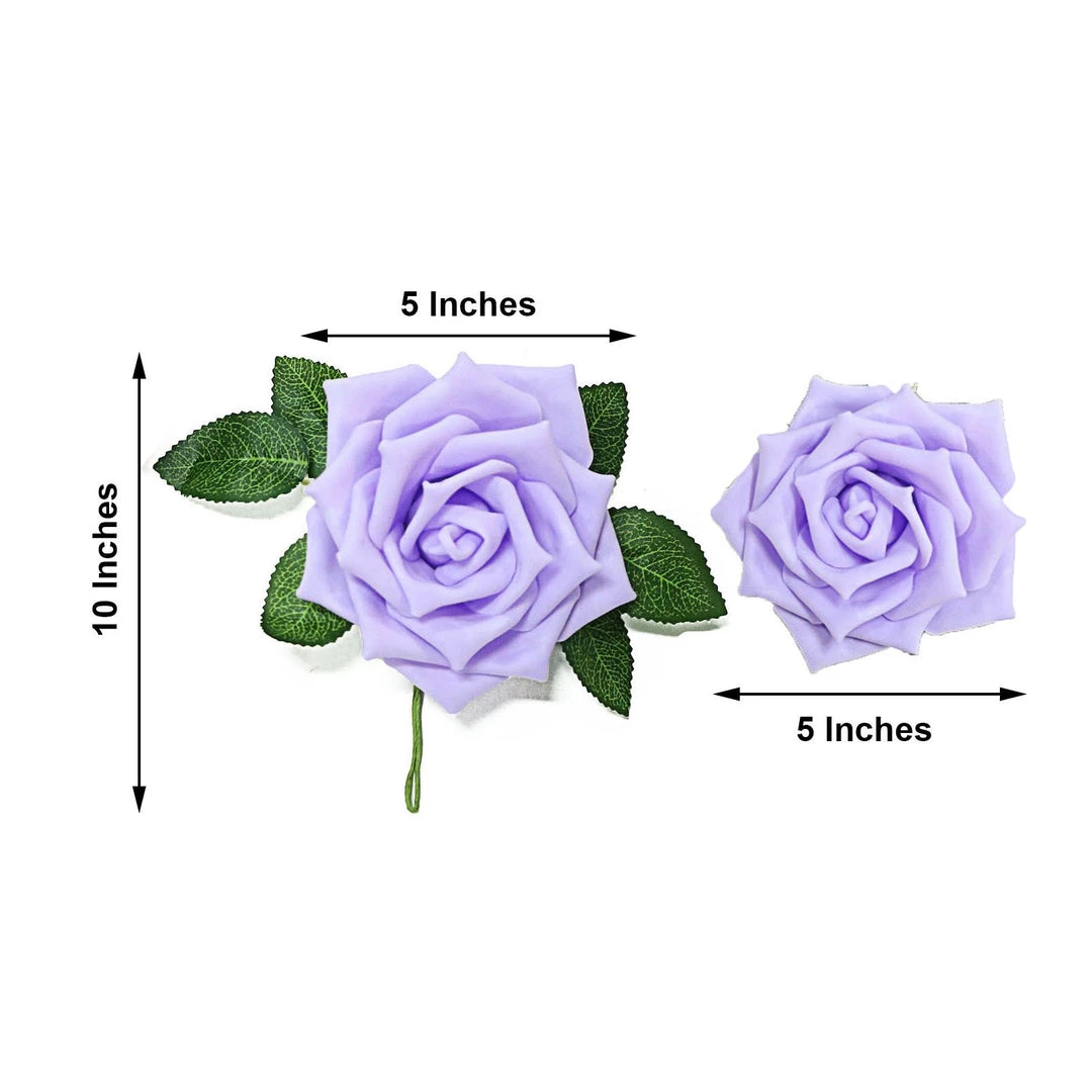 HIER_5120 24 Roses | 5" Lavender Artificial Foam Rose With Stems And Leaves - 16 Colors 8 HIER_5120 24 Roses | 5" Lavender Artificial Foam Rose With Stems And Leaves - 16 Colors