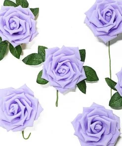 HIER_5120 24 Roses | 5" Lavender Artificial Foam Rose With Stems And Leaves - 16 Colors 16 HIER_5120 24 Roses | 5