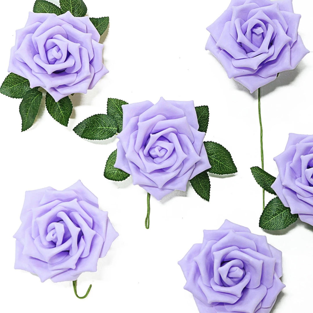 HIER_5120 24 Roses | 5" Lavender Artificial Foam Rose With Stems And Leaves - 16 Colors 5 HIER_5120 24 Roses | 5" Lavender Artificial Foam Rose With Stems And Leaves - 16 Colors