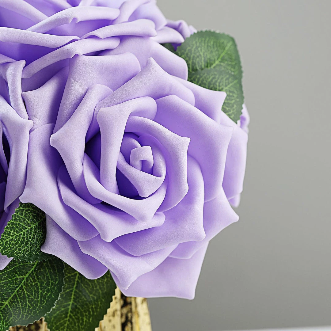 HIER_5120 24 Roses | 5" Lavender Artificial Foam Rose With Stems And Leaves - 16 Colors 11 HIER_5120 24 Roses | 5" Lavender Artificial Foam Rose With Stems And Leaves - 16 Colors