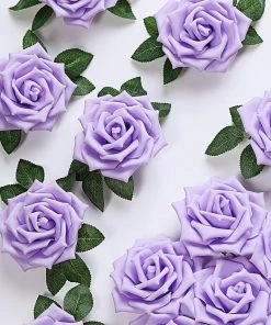 HIER_5120 24 Roses | 5" Lavender Artificial Foam Rose With Stems And Leaves - 16 Colors 17 HIER_5120 24 Roses | 5