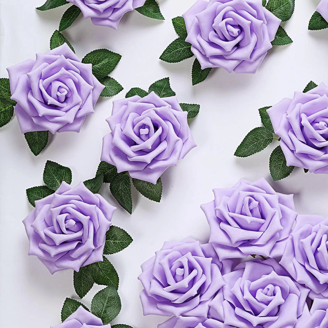 HIER_5120 24 Roses | 5" Lavender Artificial Foam Rose With Stems And Leaves - 16 Colors 6 HIER_5120 24 Roses | 5" Lavender Artificial Foam Rose With Stems And Leaves - 16 Colors