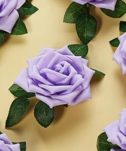 HIER_5120 24 Roses | 5" Lavender Artificial Foam Rose With Stems And Leaves - 16 Colors 23 HIER_5120 24 Roses | 5