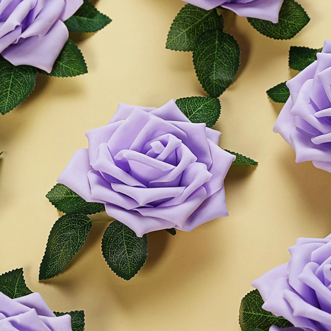 HIER_5120 24 Roses | 5" Lavender Artificial Foam Rose With Stems And Leaves - 16 Colors 12 HIER_5120 24 Roses | 5" Lavender Artificial Foam Rose With Stems And Leaves - 16 Colors