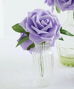 HIER_5120 24 Roses | 5" Lavender Artificial Foam Rose With Stems And Leaves - 16 Colors 18 HIER_5120 24 Roses | 5