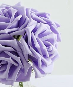 HIER_5120 24 Roses | 5" Lavender Artificial Foam Rose With Stems And Leaves - 16 Colors 24 HIER_5120 24 Roses | 5