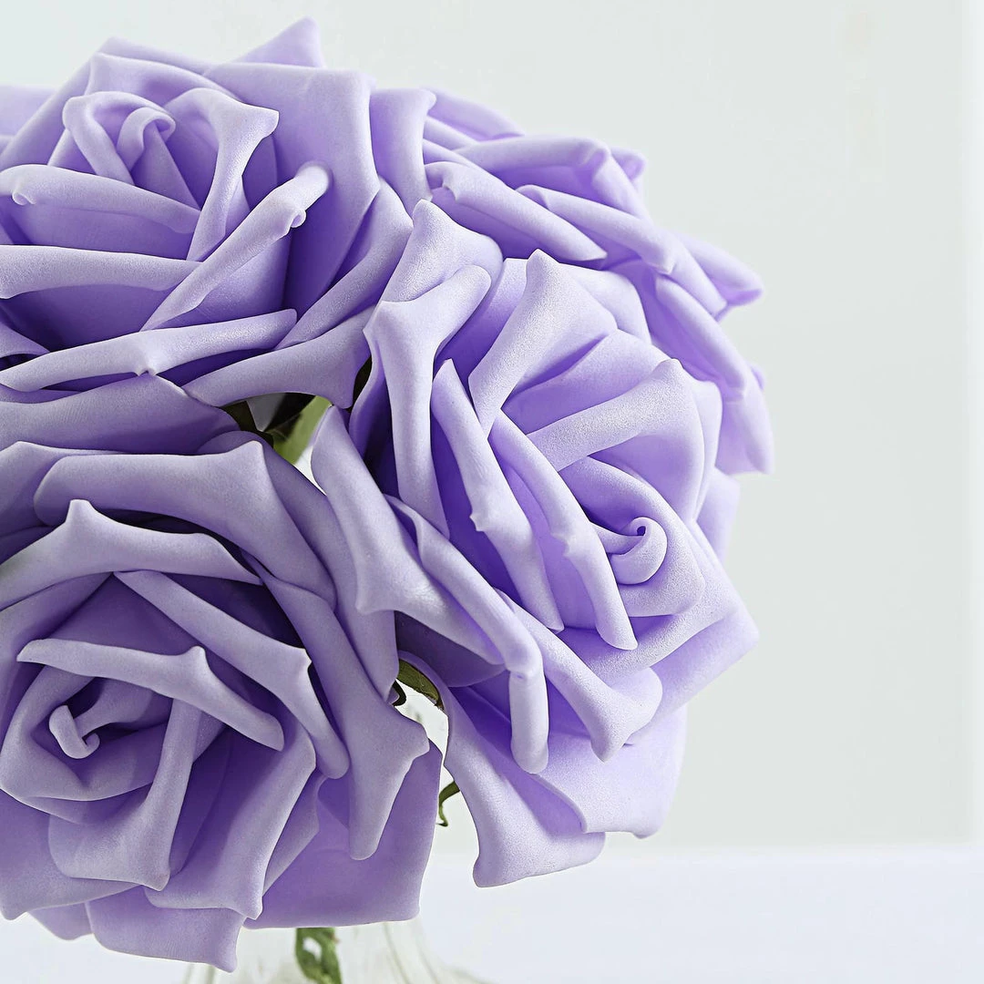 HIER_5120 24 Roses | 5" Lavender Artificial Foam Rose With Stems And Leaves - 16 Colors 13 HIER_5120 24 Roses | 5" Lavender Artificial Foam Rose With Stems And Leaves - 16 Colors