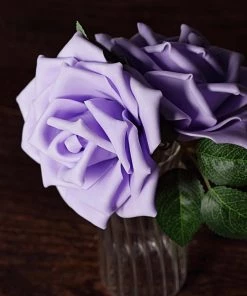 HIER_5120 24 Roses | 5" Lavender Artificial Foam Rose With Stems And Leaves - 16 Colors 20 HIER_5120 24 Roses | 5