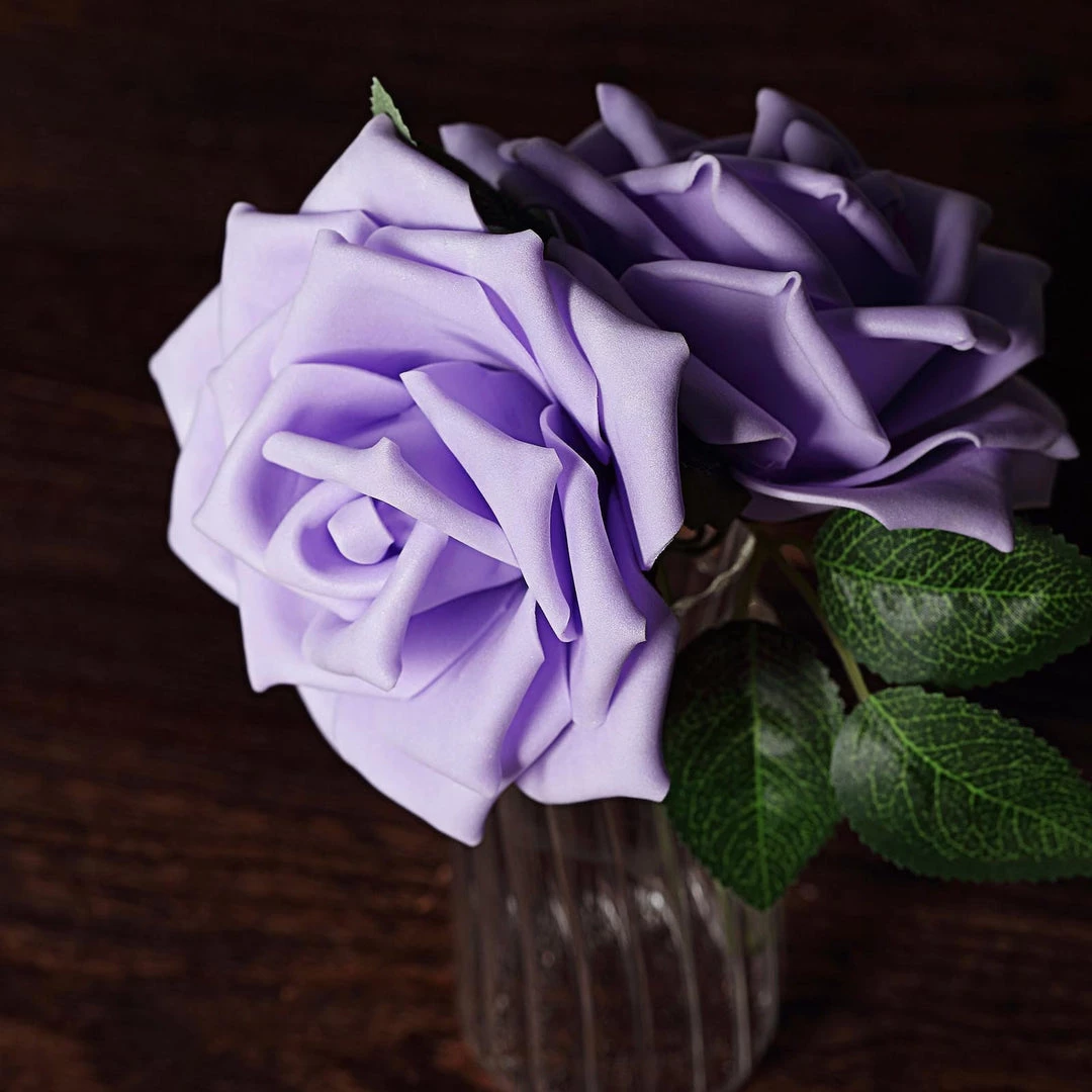HIER_5120 24 Roses | 5" Lavender Artificial Foam Rose With Stems And Leaves - 16 Colors 9 HIER_5120 24 Roses | 5" Lavender Artificial Foam Rose With Stems And Leaves - 16 Colors