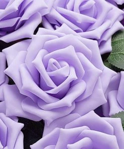 HIER_5120 24 Roses | 5" Lavender Artificial Foam Rose With Stems And Leaves - 16 Colors 25 HIER_5120 24 Roses | 5