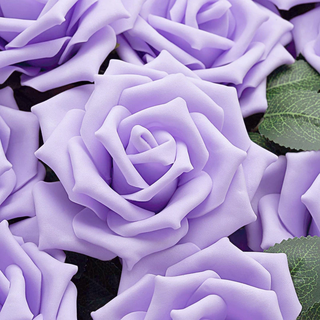 HIER_5120 24 Roses | 5" Lavender Artificial Foam Rose With Stems And Leaves - 16 Colors 14 HIER_5120 24 Roses | 5" Lavender Artificial Foam Rose With Stems And Leaves - 16 Colors
