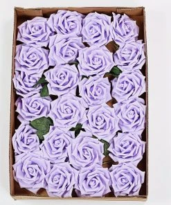 HIER_5120 24 Roses | 5" Lavender Artificial Foam Rose With Stems And Leaves - 16 Colors 21 HIER_5120 24 Roses | 5