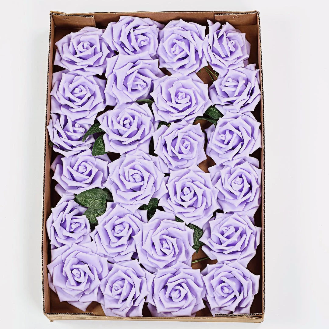 HIER_5120 24 Roses | 5" Lavender Artificial Foam Rose With Stems And Leaves - 16 Colors 10 HIER_5120 24 Roses | 5" Lavender Artificial Foam Rose With Stems And Leaves - 16 Colors
