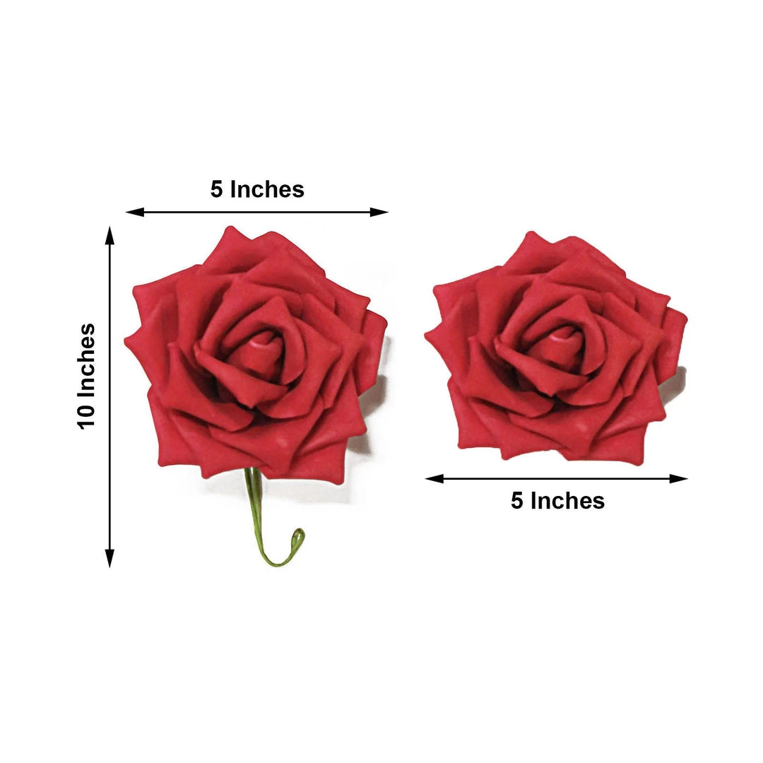 HIER_5120 24 Roses | 5" Red Artificial Foam Rose With Stems And Leaves - 16 Colors Craft Flowers 8 HIER_5120 24 Roses | 5" Red Artificial Foam Rose With Stems And Leaves - 16 Colors Craft Flowers