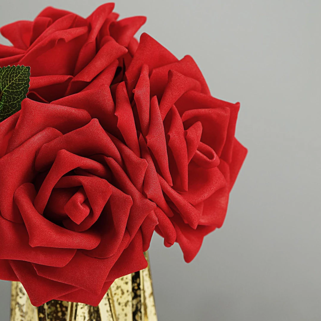 HIER_5120 24 Roses | 5" Red Artificial Foam Rose With Stems And Leaves - 16 Colors Craft Flowers 10 HIER_5120 24 Roses | 5" Red Artificial Foam Rose With Stems And Leaves - 16 Colors Craft Flowers