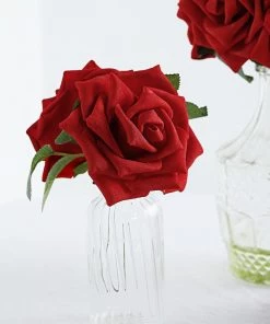 HIER_5120 24 Roses | 5" Red Artificial Foam Rose With Stems And Leaves - 16 Colors Craft Flowers 23 HIER_5120 24 Roses | 5